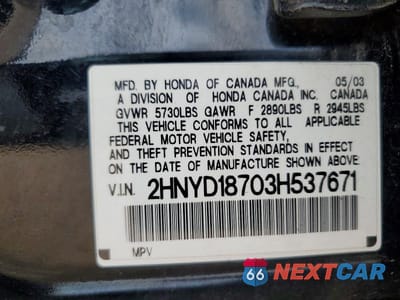 Zdjęcie 13 z 13 samochodu: 2003 ACURA MDX TOURING VIN:2HNYD18703H537671 - miniatura