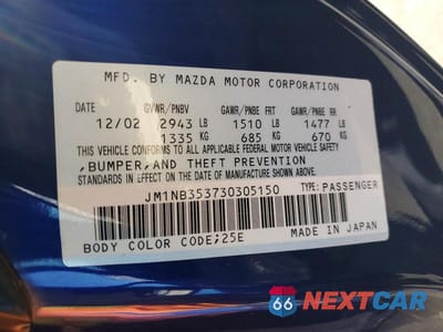 Zdjęcie 12 z 12 samochodu: 2003 MAZDA MX-5 MIATA BASE VIN:JM1NB353730305150 - miniatura
