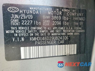 Zdjęcie 12 z 12 samochodu: 2009 HYUNDAI ELANTRA GLS VIN:KMHDU46D29U824106 - miniatura