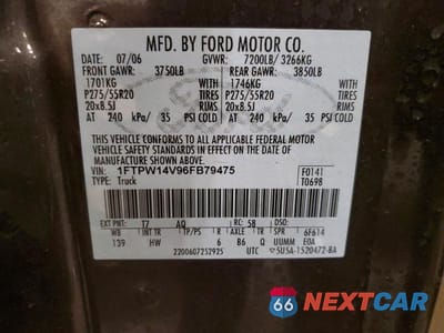 Zdjęcie 12 z 12 samochodu: 2006 FORD F150 SUPERCREW VIN:1FTPW14V96FB79475 - miniatura
