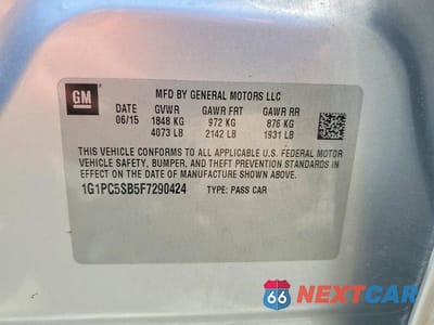 Zdjęcie 12 z 12 samochodu: 2015 CHEVROLET CRUZE LT VIN:1G1PC5SB5F7290424 - miniatura