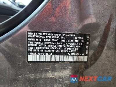 Zdjęcie 12 z 12 samochodu: 2015 VOLKSWAGEN PASSAT S VIN:1VWAT7A30FC119751 - miniatura