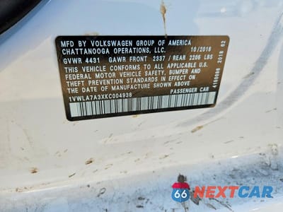 Zdjęcie 12 z 12 samochodu: 2019 VOLKSWAGEN PASSAT WOLFSBURG VIN:1VWLA7A3XKC004938 - miniatura