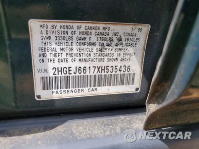 Zdjęcie 12 z 12 samochodu: 1999 HONDA CIVIC BASE VIN:2HGEJ6617XH535436 - miniatura