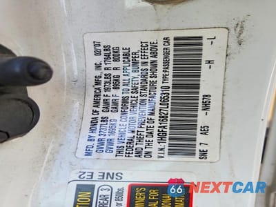 Zdjęcie 13 z 13 samochodu: 2007 HONDA CIVIC EX VIN:1HGFA16827L065310 - miniatura