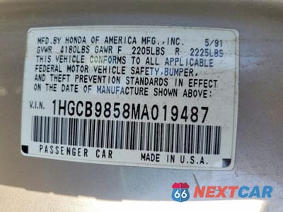 Zdjęcie 12 z 12 samochodu: 1991 HONDA ACCORD LX VIN:1HGCB9858MA019487 - miniatura