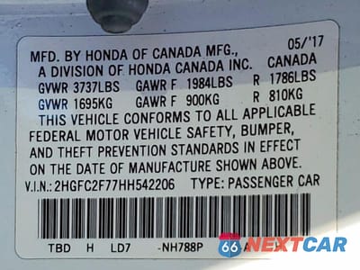 Zdjęcie 12 z 12 samochodu: 2017 HONDA CIVIC EX VIN:2HGFC2F77HH542206 - miniatura
