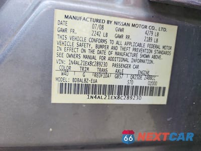 Zdjęcie 12 z 12 samochodu: 2008 NISSAN ALTIMA 2.5 VIN:1N4AL21EX8C289230 - miniatura