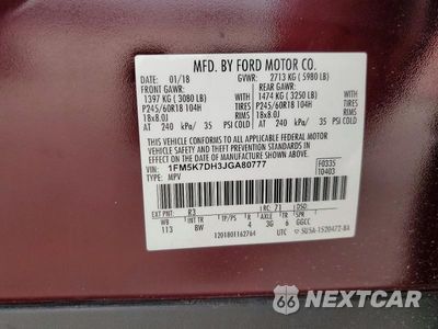 Zdjęcie 13 z 13 samochodu: 2018 FORD EXPLORER XLT VIN:1FM5K7DH3JGA80777 - miniatura