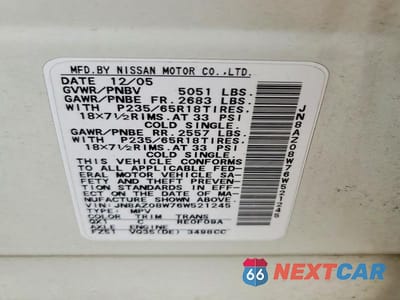Zdjęcie 13 z 13 samochodu: 2006 NISSAN MURANO S VIN:JN8AZ08W76W521245 - miniatura