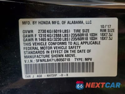 Zdjęcie 13 z 13 samochodu: 2018 HONDA ODYSSEY EXL VIN:5FNRL6H71JB050718 - miniatura