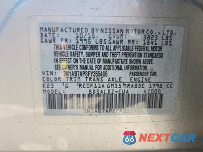 Zdjęcie 12 z 12 samochodu: 2015 NISSAN SENTRA SV VIN:3N1AB7AP8FY355406 - miniatura
