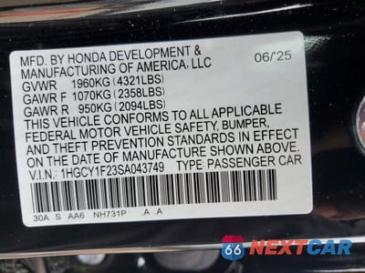 Zdjęcie 12 z 12 samochodu: 2025 HONDA ACCORD LX VIN:1HGCY1F23SA043749 - miniatura