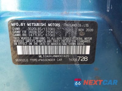 Zdjęcie 12 z 12 samochodu: 2021 MITSUBISHI MIRAGE ES VIN:ML32AUHJ8MH001420 - miniatura