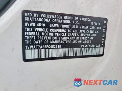 Zdjęcie 12 z 12 samochodu: 2014 VOLKSWAGEN PASSAT S VIN:1VWAT7A35EC052188 - miniatura
