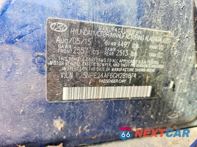 Zdjęcie 12 z 12 samochodu: 2016 HYUNDAI SONATA SE VIN:5NPE24AF6GH281874 - miniatura