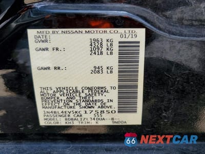 Zdjęcie 12 z 12 samochodu: 2019 NISSAN ALTIMA SL VIN:1N4BL4EV5KC175850 - miniatura