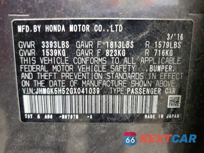 Zdjęcie 12 z 12 samochodu: 2016 HONDA FIT LX VIN:JHMGK5H52GX041039 - miniatura