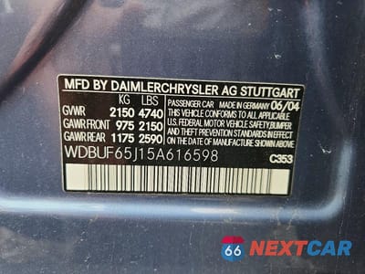 Zdjęcie 12 z 12 samochodu: 2005 MERCEDES-BENZ E 320 VIN:WDBUF65J15A616598 - miniatura