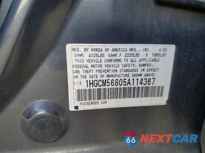 Zdjęcie 12 z 12 samochodu: 2005 HONDA ACCORD EX VIN:1HGCM56805A114367 - miniatura