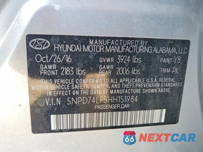 Zdjęcie 12 z 12 samochodu: 2017 HYUNDAI ELANTRA SE VIN:5NPD74LF5HH151984 - miniatura