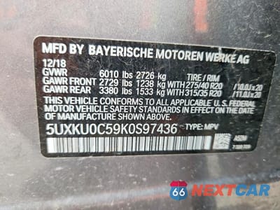 Zdjęcie 12 z 12 samochodu: 2019 BMW X6 SDRIVE35I VIN:5UXKU0C59K0S97436 - miniatura