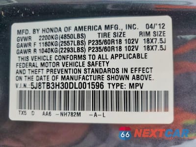 Zdjęcie 13 z 13 samochodu: 2013 ACURA RDX VIN:5J8TB3H30DL001596 - miniatura