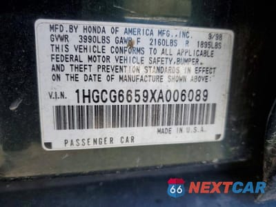 Zdjęcie 12 z 12 samochodu: 1999 HONDA ACCORD LX VIN:1HGCG6659XA006089 - miniatura