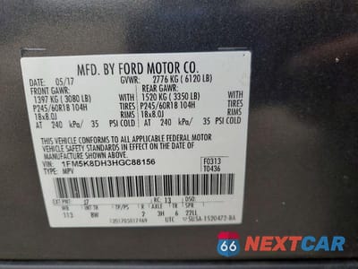 Zdjęcie 13 z 13 samochodu: 2017 FORD EXPLORER XLT VIN:1FM5K8DH3HGC88156 - miniatura
