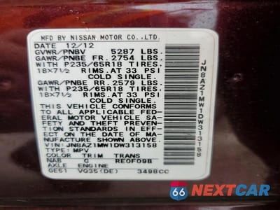 Zdjęcie 13 z 13 samochodu: 2013 NISSAN MURANO S VIN:JN8AZ1MW1DW313158 - miniatura