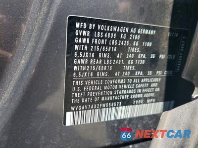 Zdjęcie 13 z 13 samochodu: 2015 VOLKSWAGEN TIGUAN S VIN:WVGAV7AX2FW558573 - miniatura
