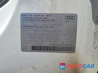 Zdjęcie 12 z 12 samochodu: 2017 AUDI Q5 PREMIUM VIN:WA1C2AFP7HA008498 - miniatura