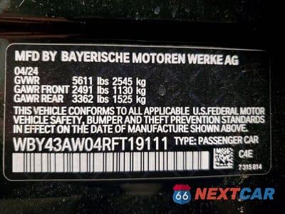 Zdjęcie 13 z 13 samochodu: 2024 BMW I4 EDRIVE 35 VIN:WBY43AW04RFT19111 - miniatura