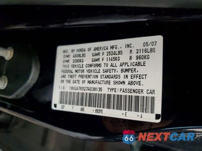 Zdjęcie 12 z 12 samochodu: 2007 ACURA TL TYPE S VIN:19UUA76527A038135 - miniatura