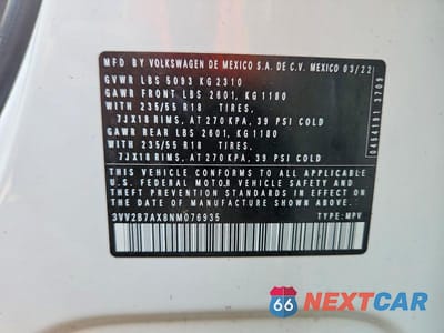 Zdjęcie 13 z 13 samochodu: 2022 VOLKSWAGEN TIGUAN SE VIN:3VV2B7AX8NM076935 - miniatura