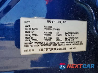Zdjęcie 12 z 12 samochodu: 2022 TESLA MODEL Y VIN:7SAYGDEF8NF405411 - miniatura
