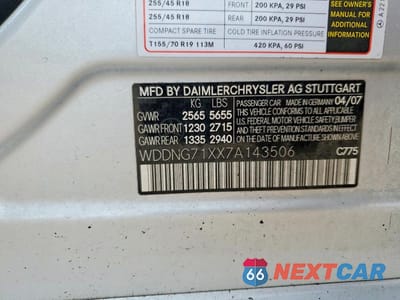 Zdjęcie 12 z 12 samochodu: 2007 MERCEDES-BENZ S 550 VIN:WDDNG71XX7A143506 - miniatura