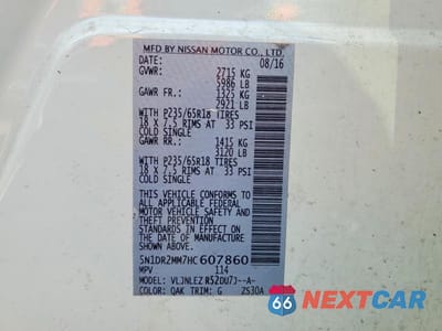Zdjęcie 13 z 13 samochodu: 2017 NISSAN PATHFINDER SV VIN:5N1DR2MM7HC607860 - miniatura