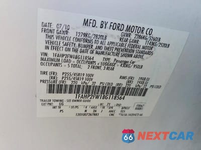 Zdjęcie 12 z 12 samochodu: 2011 FORD TAURUS LIMITED VIN:1FAHP2FW1BG118564 - miniatura