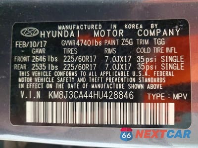 Zdjęcie 13 z 13 samochodu: 2017 HYUNDAI TUCSON SE VIN:KM8J3CA44HU428846 - miniatura