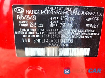 Zdjęcie 12 z 12 samochodu: 2020 HYUNDAI SONATA SEL VIN:5NPEF4JA0LH042100 - miniatura