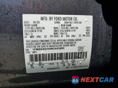 Zdjęcie 12 z 12 samochodu: 2021 FORD EXPLORER XLT VIN:1FMSK8DH0MGA00980 - miniatura