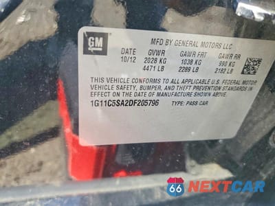 Zdjęcie 12 z 12 samochodu: 2013 CHEVROLET MALIBU 1LT VIN:1G11C5SA2DF205796 - miniatura