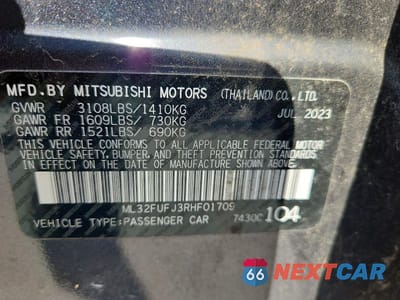Zdjęcie 13 z 13 samochodu: 2024 MITSUBISHI MIRAGE G4 ES VIN:ML32FUFJ3RHF01709 - miniatura