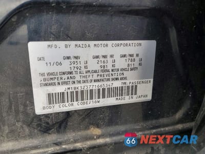 Zdjęcie 12 z 12 samochodu: 2007 MAZDA 3 S VIN:JM1BK323771665347 - miniatura