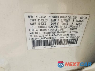 Zdjęcie 12 z 12 samochodu: 2004 ACURA TSX VIN:JH4CL96804C045562 - miniatura