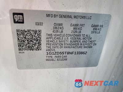 Zdjęcie 13 z 13 samochodu: 2022 CHEVROLET MALIBU LT VIN:1G1ZD5ST8NF133862 - miniatura