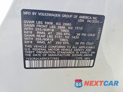 Zdjęcie 12 z 12 samochodu: 2024 VOLKSWAGEN ATLAS PEAK EDITION SE VIN:1V2CR2CA5RC577992 - miniatura