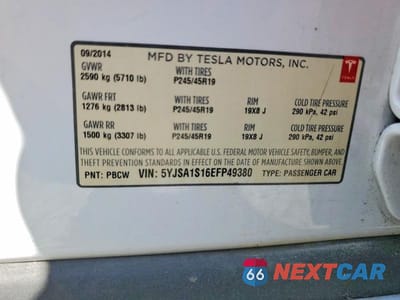 Zdjęcie 12 z 12 samochodu: 2014 TESLA MODEL S VIN:5YJSA1S16EFP49380 - miniatura