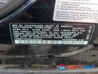 Zdjęcie 12 z 12 samochodu: 2014 VOLKSWAGEN PASSAT SE VIN:1VWBT7A30EC082087 - miniatura